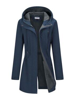 Women's Softshell Long Jacket Hood Fleece Lined Windproof Waterproof